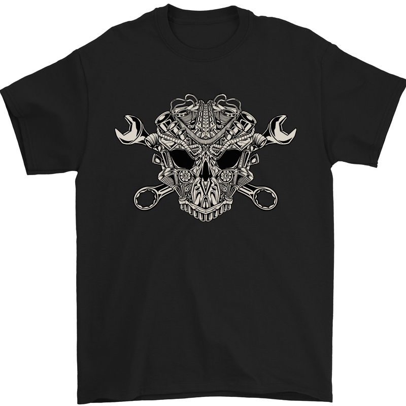 Mechanic Engine Skull Mens T-Shirt Cotton Gildan Black