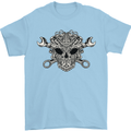 Mechanic Engine Skull Mens T-Shirt Cotton Gildan Light Blue