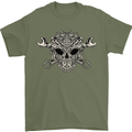 Mechanic Engine Skull Mens T-Shirt Cotton Gildan Military Green