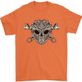 Mechanic Engine Skull Mens T-Shirt Cotton Gildan Orange
