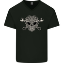 Mechanic Engine Skull Mens V-Neck Cotton T-Shirt Black