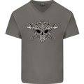 Mechanic Engine Skull Mens V-Neck Cotton T-Shirt Charcoal