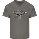 Mechanic Engine Skull Mens V-Neck Cotton T-Shirt Charcoal