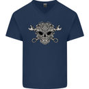 Mechanic Engine Skull Mens V-Neck Cotton T-Shirt Navy Blue