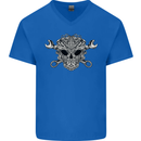 Mechanic Engine Skull Mens V-Neck Cotton T-Shirt Royal Blue