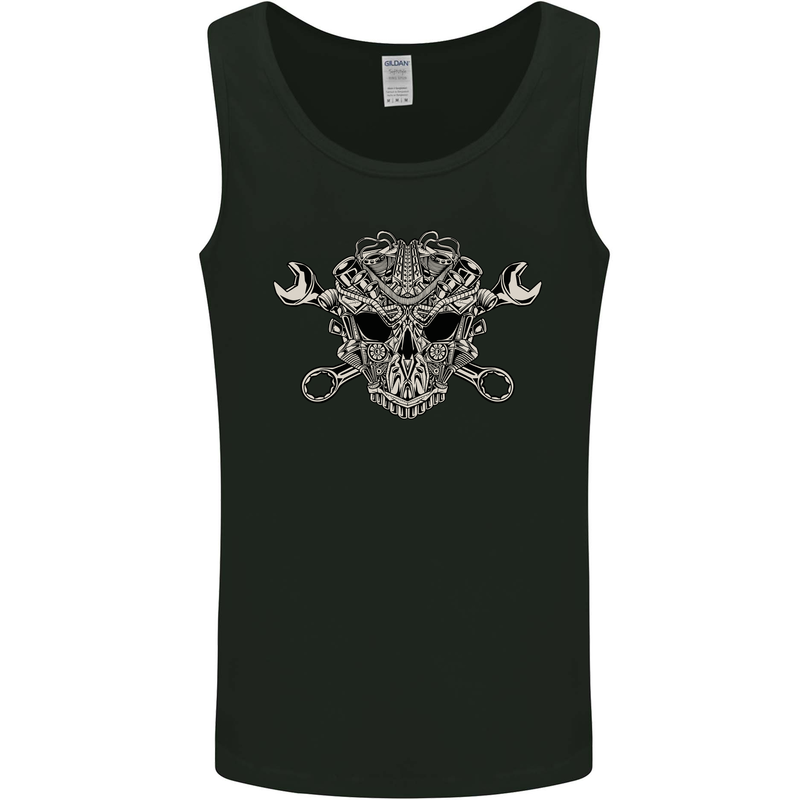 Mechanic Engine Skull Mens Vest Tank Top Black