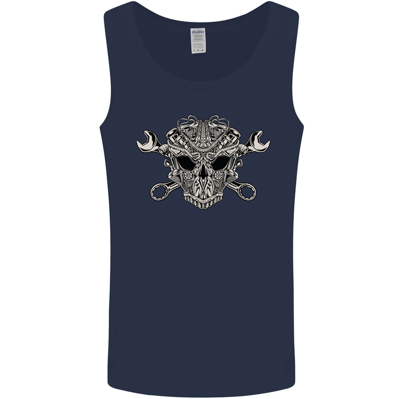 Mechanic Engine Skull Mens Vest Tank Top Navy Blue