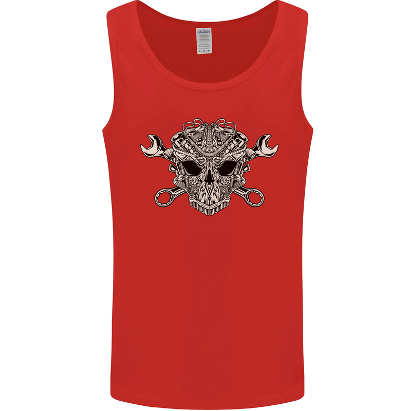 Mechanic Engine Skull Mens Vest Tank Top Red