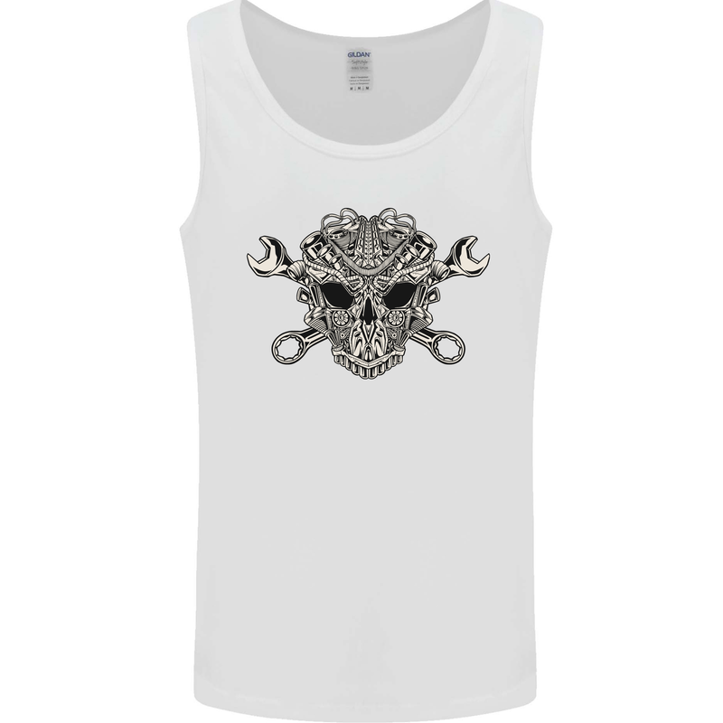 Mechanic Engine Skull Mens Vest Tank Top White