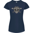 Mechanic Engine Skull Womens Petite Cut T-Shirt Navy Blue