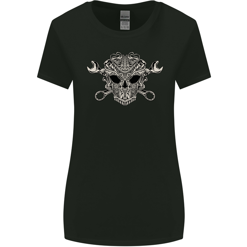 Mechanic Engine Skull Womens Wider Cut T-Shirt Black