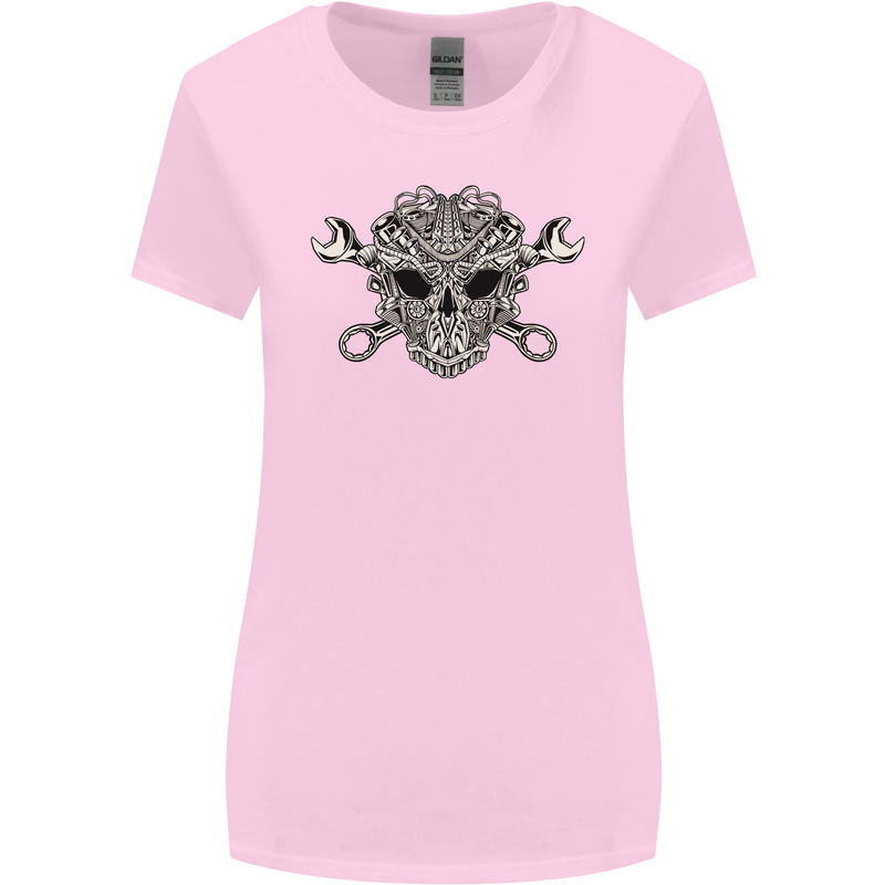 Mechanic Engine Skull Womens Wider Cut T-Shirt Light Pink