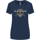 Mechanic Engine Skull Womens Wider Cut T-Shirt Navy Blue