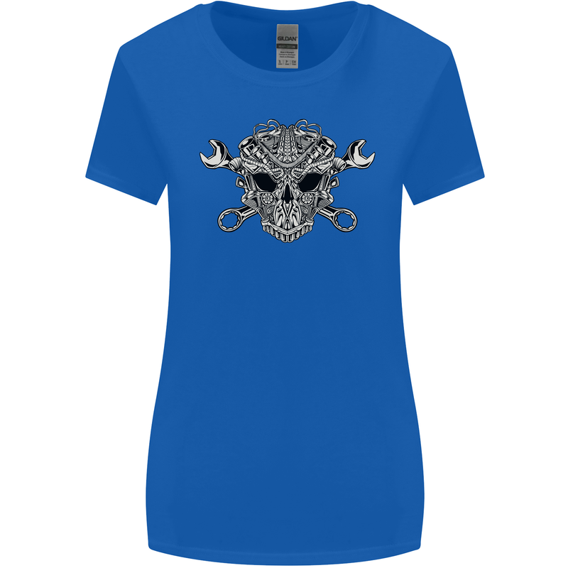 Mechanic Engine Skull Womens Wider Cut T-Shirt Royal Blue