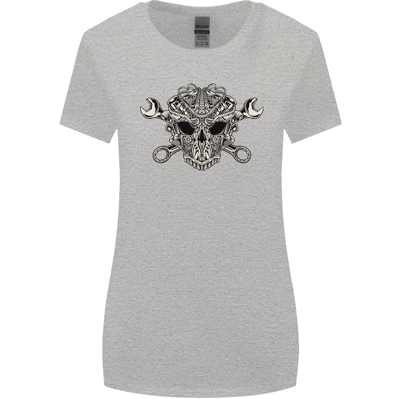 Mechanic Engine Skull Womens Wider Cut T-Shirt Sports Grey
