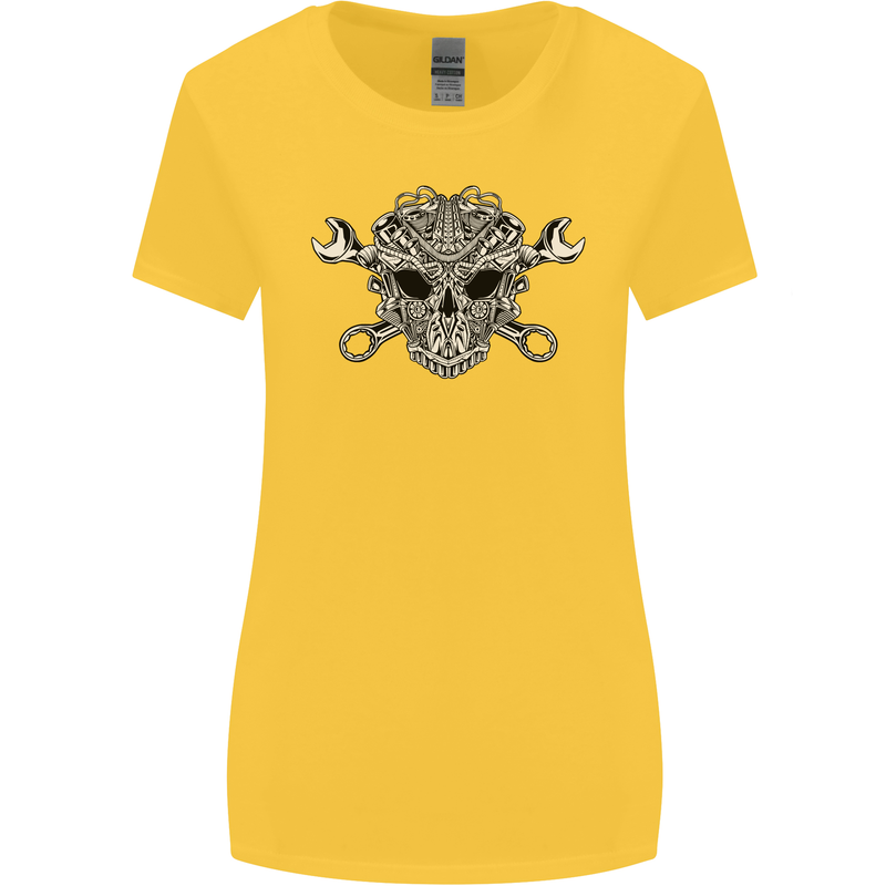 Mechanic Engine Skull Womens Wider Cut T-Shirt Yellow