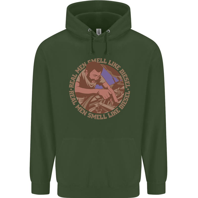 Mechanic Real Men Smell Like Diesel Childrens Kids Hoodie Forest Green