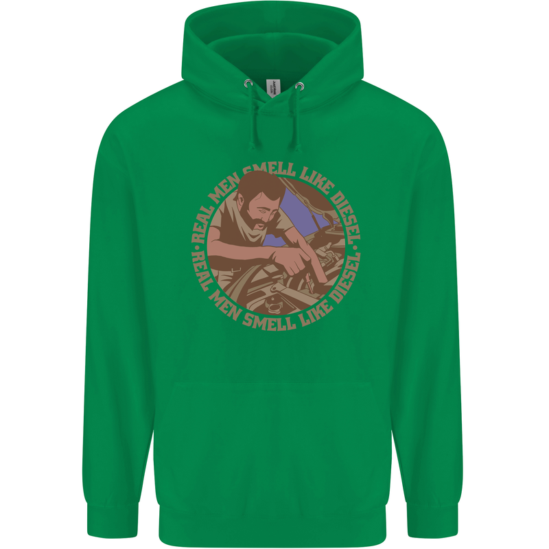 Mechanic Real Men Smell Like Diesel Childrens Kids Hoodie Irish Green