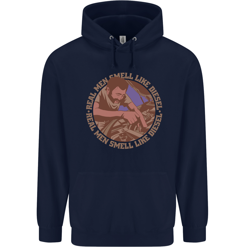 Mechanic Real Men Smell Like Diesel Childrens Kids Hoodie Navy Blue