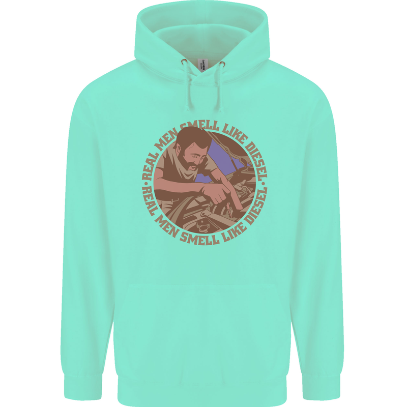 Mechanic Real Men Smell Like Diesel Childrens Kids Hoodie Peppermint