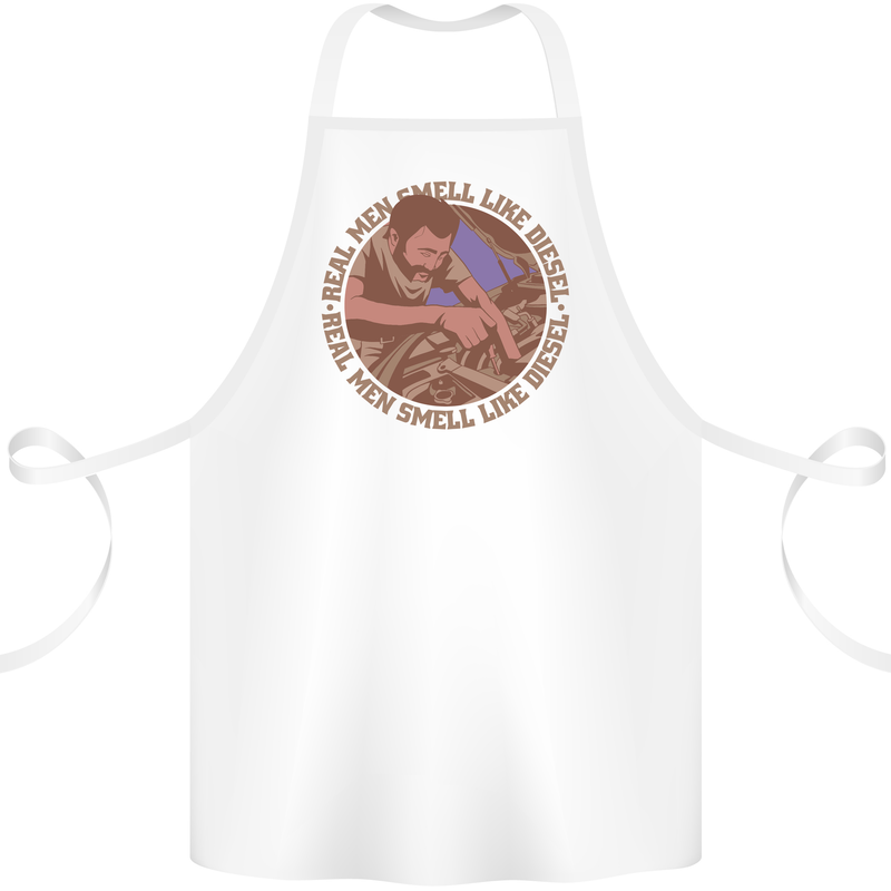Mechanic Real Men Smell Like Diesel Cotton Apron 100% Organic White