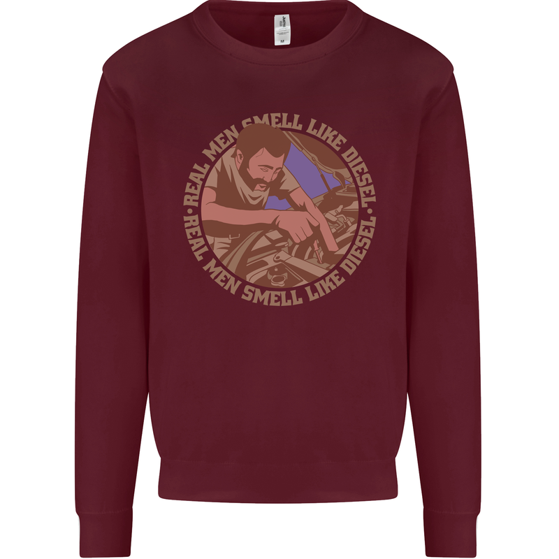 Mechanic Real Men Smell Like Diesel Kids Sweatshirt Jumper Maroon