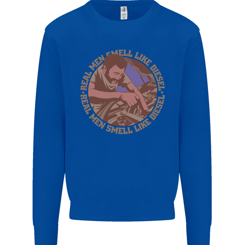 Mechanic Real Men Smell Like Diesel Kids Sweatshirt Jumper Royal Blue