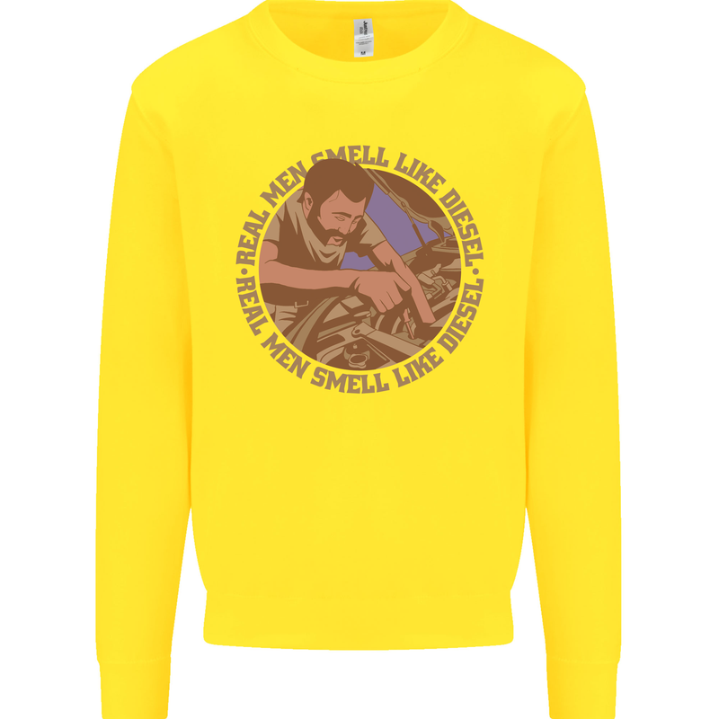 Mechanic Real Men Smell Like Diesel Kids Sweatshirt Jumper Yellow