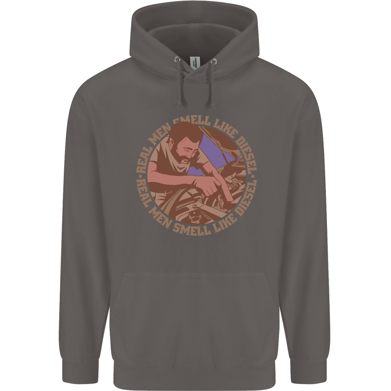 Mechanic Real Men Smell Like Diesel Mens 80% Cotton Hoodie Charcoal