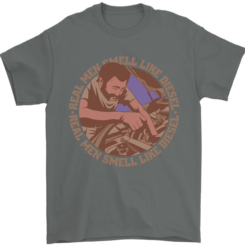 Mechanic Real Men Smell Like Diesel Mens T-Shirt 100% Cotton Charcoal