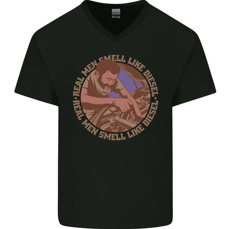 Mechanic Real Men Smell Like Diesel Mens V-Neck Cotton T-Shirt Black