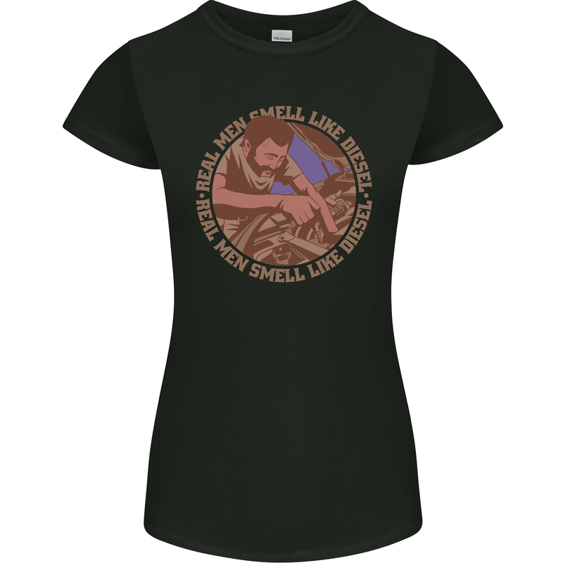 Mechanic Real Men Smell Like Diesel Womens Petite Cut T-Shirt Black