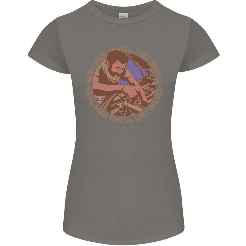 Mechanic Real Men Smell Like Diesel Womens Petite Cut T-Shirt Charcoal