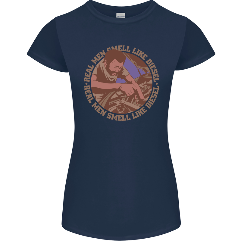 Mechanic Real Men Smell Like Diesel Womens Petite Cut T-Shirt Navy Blue