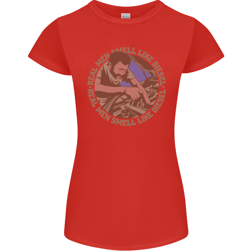 Mechanic Real Men Smell Like Diesel Womens Petite Cut T-Shirt Red