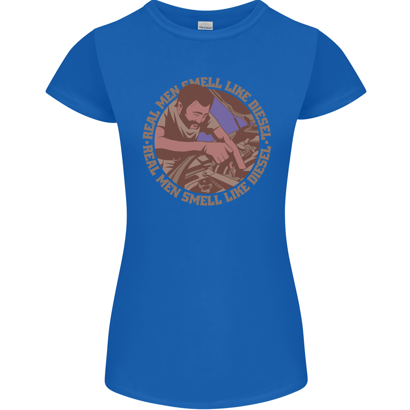 Mechanic Real Men Smell Like Diesel Womens Petite Cut T-Shirt Royal Blue