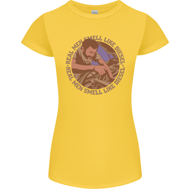 Mechanic Real Men Smell Like Diesel Womens Petite Cut T-Shirt Yellow