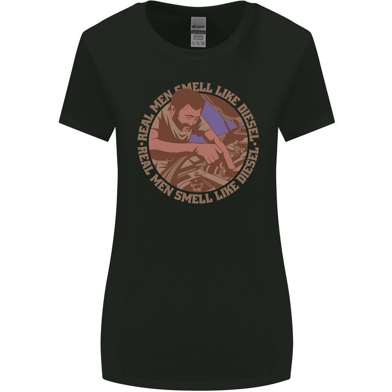 Mechanic Real Men Smell Like Diesel Womens Wider Cut T-Shirt Black