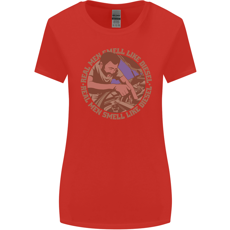 Mechanic Real Men Smell Like Diesel Womens Wider Cut T-Shirt Red