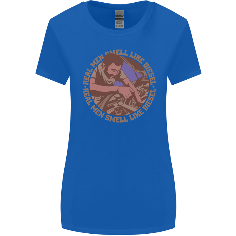 Mechanic Real Men Smell Like Diesel Womens Wider Cut T-Shirt Royal Blue