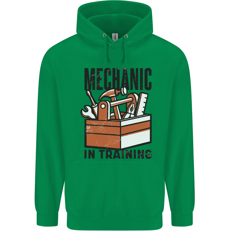 Mechanic in Training Funny Childrens Kids Hoodie Irish Green