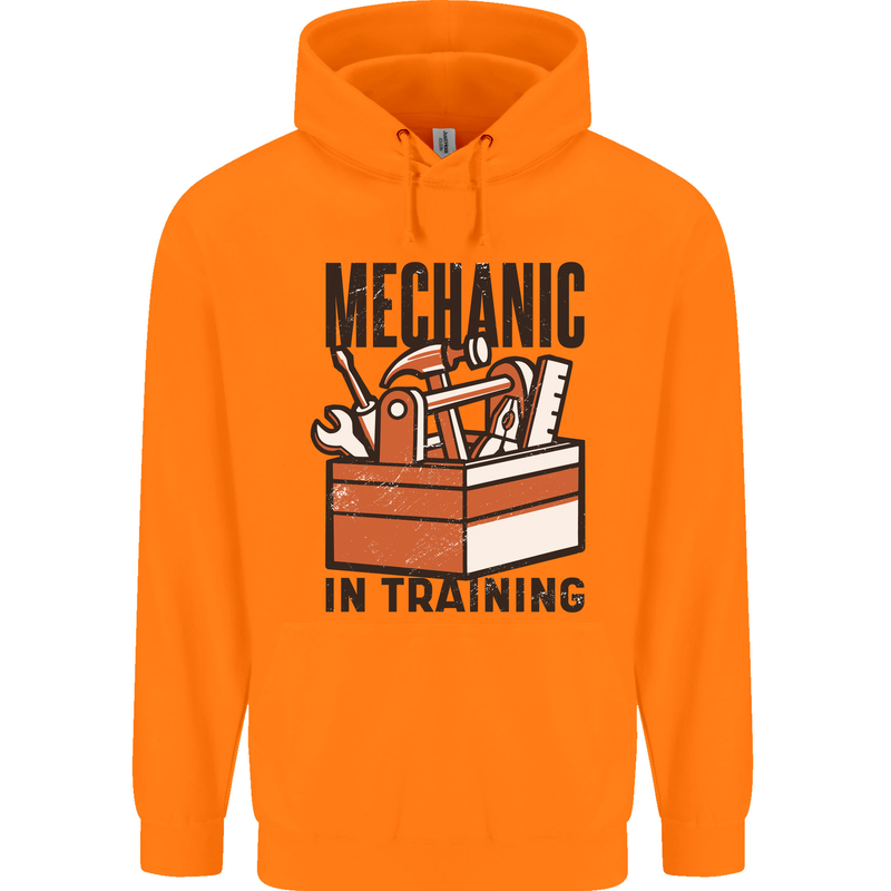 Mechanic in Training Funny Childrens Kids Hoodie Orange