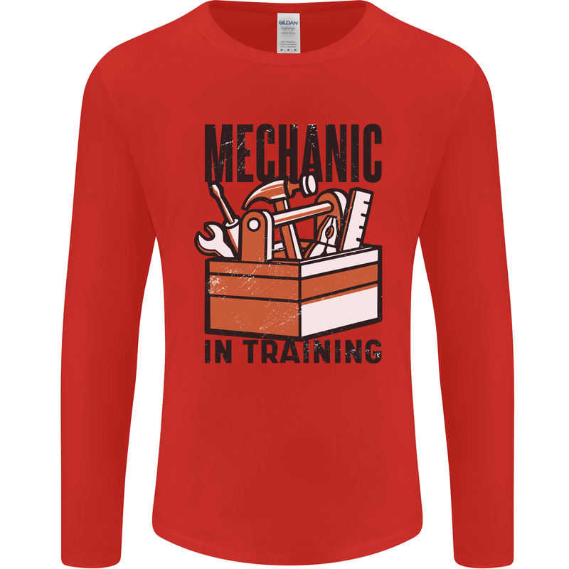Mechanic in Training Funny Mens Long Sleeve T-Shirt Red