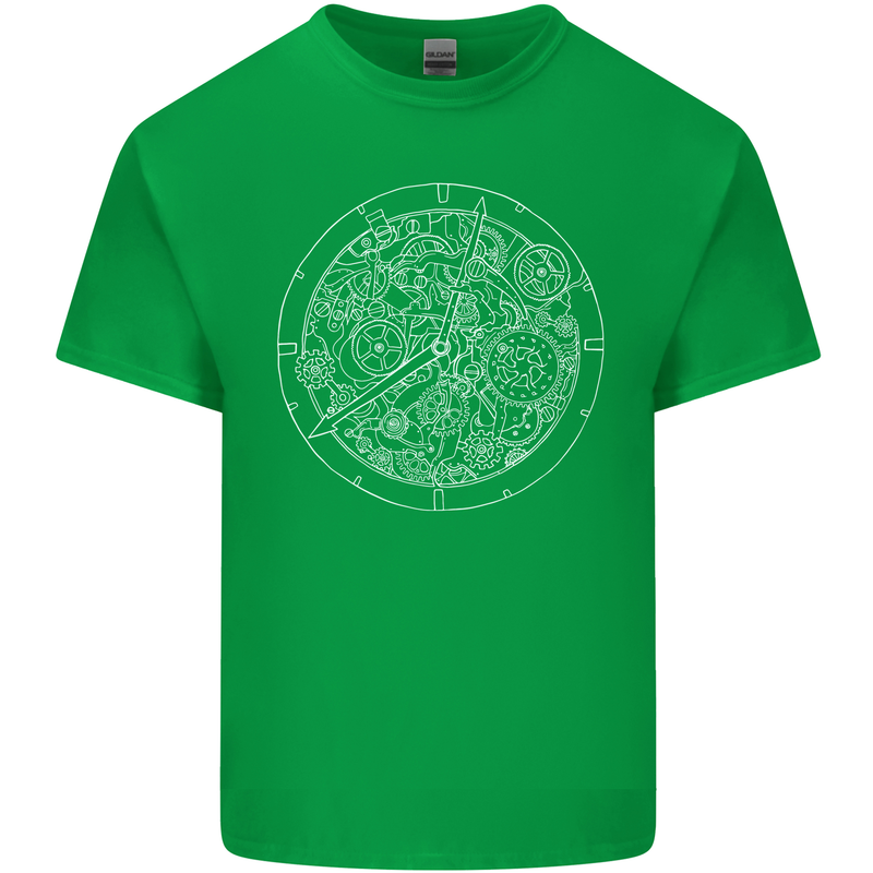 Mechanical Watch Line Drawing Timepiece Mens Cotton T-Shirt Tee Top Irish Green