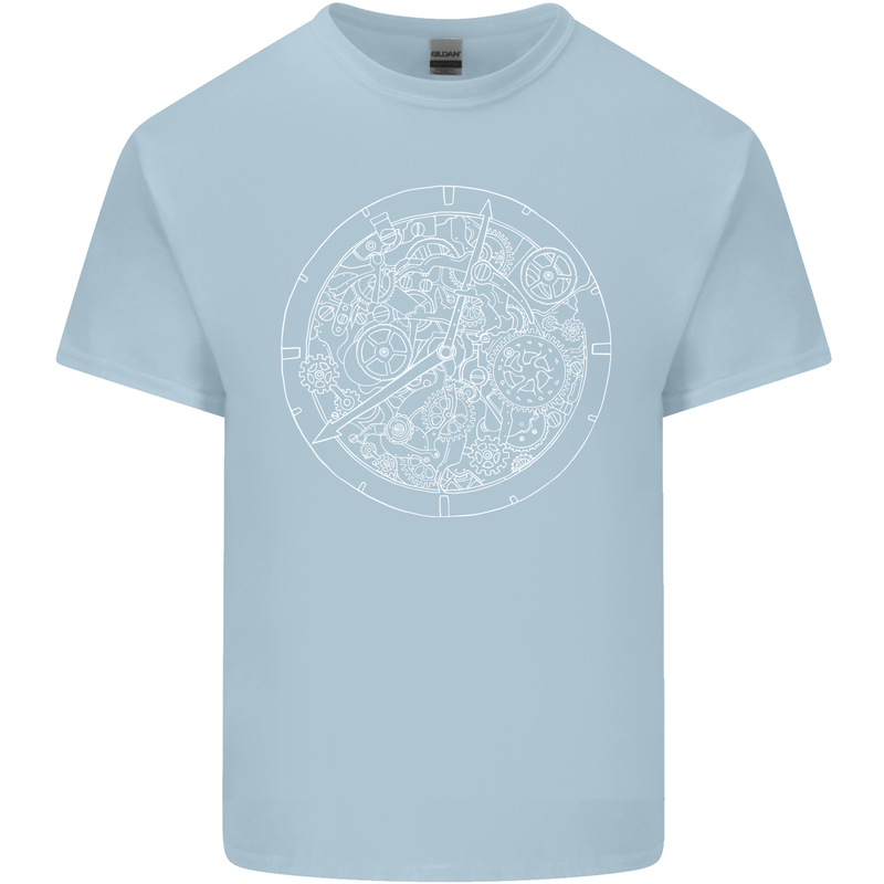 Mechanical Watch Line Drawing Timepiece Mens Cotton T-Shirt Tee Top Light Blue