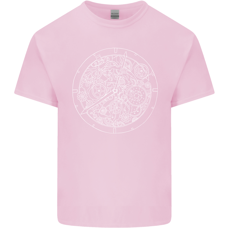 Mechanical Watch Line Drawing Timepiece Mens Cotton T-Shirt Tee Top Light Pink