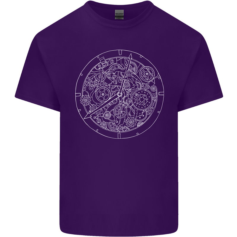 Mechanical Watch Line Drawing Timepiece Mens Cotton T-Shirt Tee Top Purple