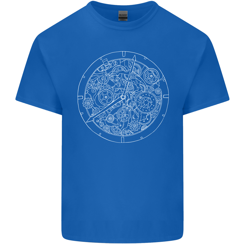 Mechanical Watch Line Drawing Timepiece Mens Cotton T-Shirt Tee Top Royal Blue
