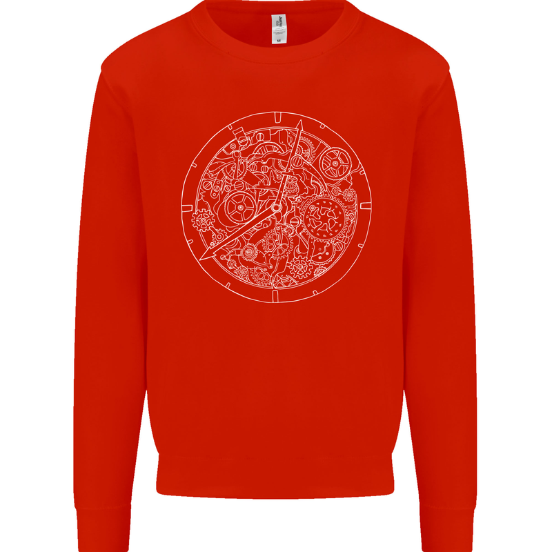 Mechanical Watch Line Drawing Timepiece Mens Sweatshirt Jumper Bright Red