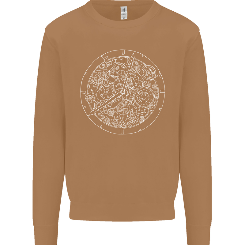 Mechanical Watch Line Drawing Timepiece Mens Sweatshirt Jumper Caramel Latte